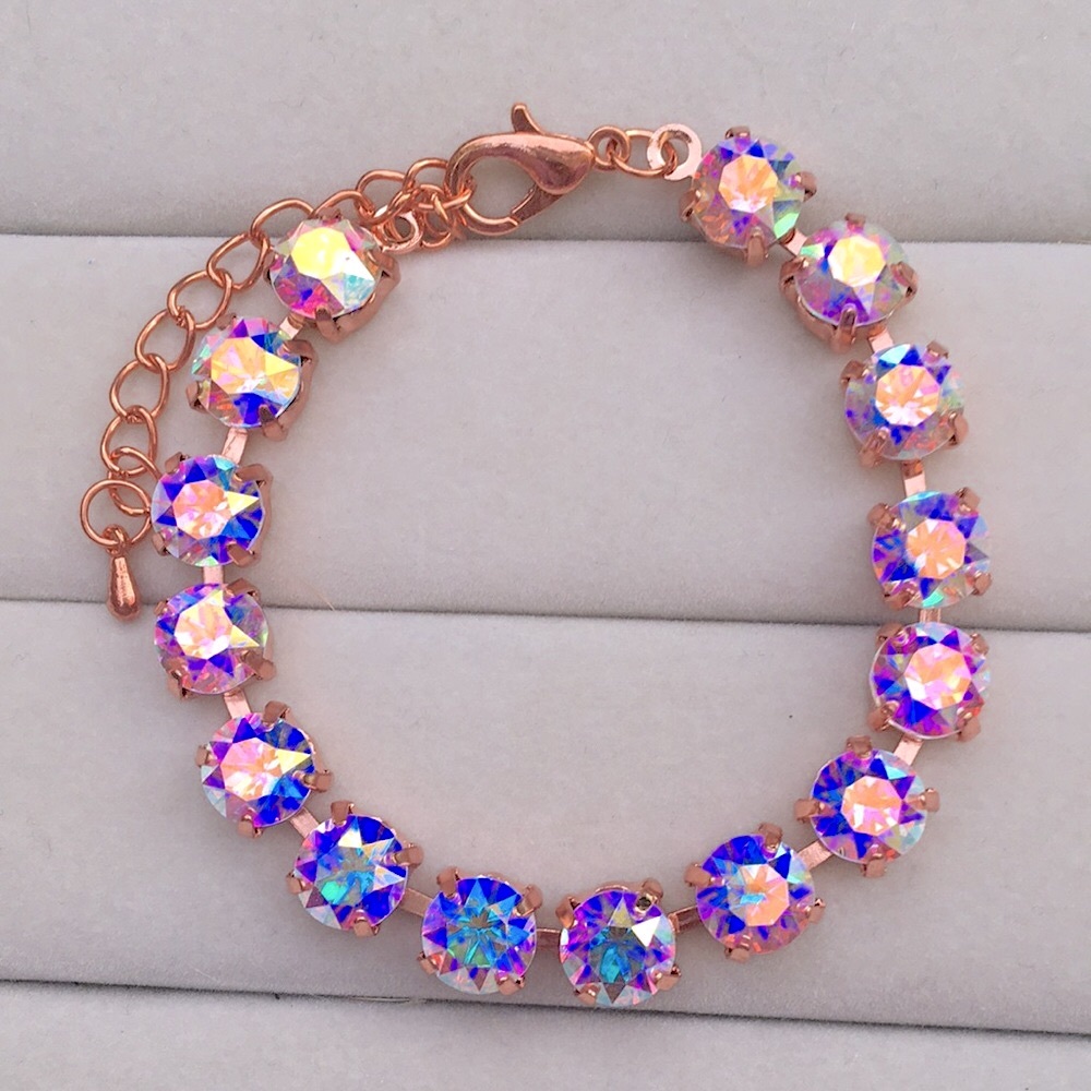 Aurora Borealis Rose Gold Crystal Tennis Bracelet